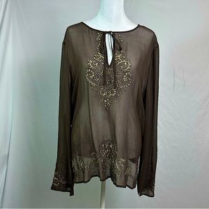 Karen Kane Brown Tunic with Gold Beading